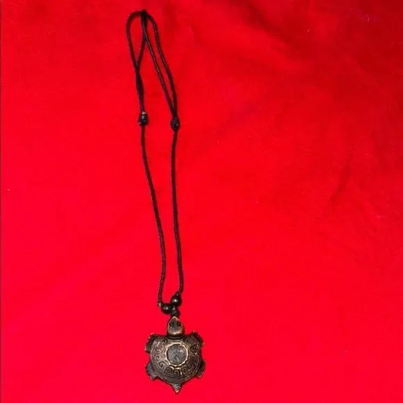 Turtle Pendant Necklace with Black Cord