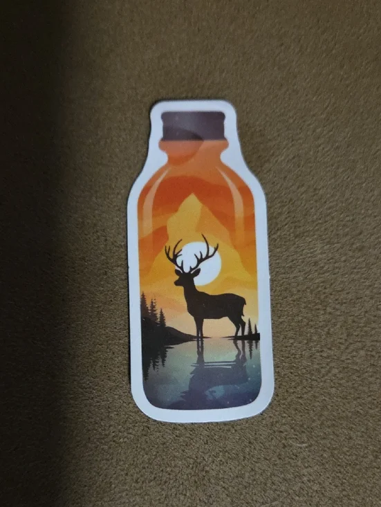 Deer Silhouette Sunset Bottle Sticker