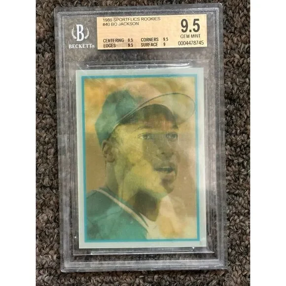 1986 Sportflics Bo Jackson Rookie #40. BGS 9.5 Gem Mint. Royal RC. Rare Halo Gra