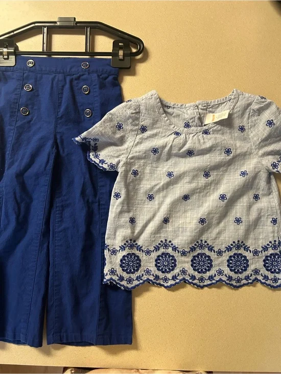 Gymboree Light Blue Embroidered Top with Royal Blue Pants