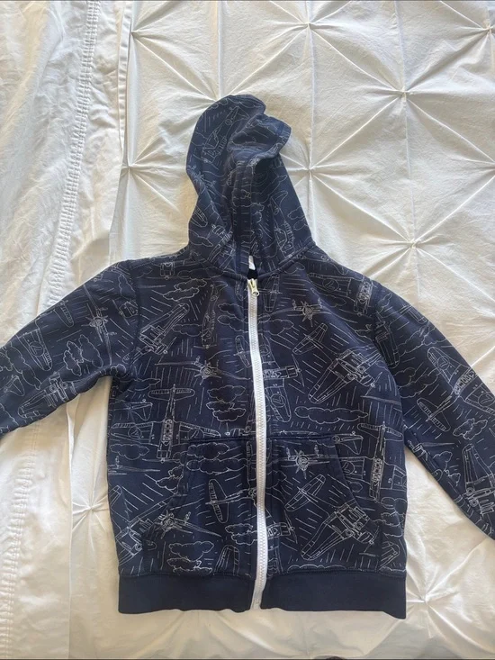 Gymboree Navy Airplane Print Zip Hoodie