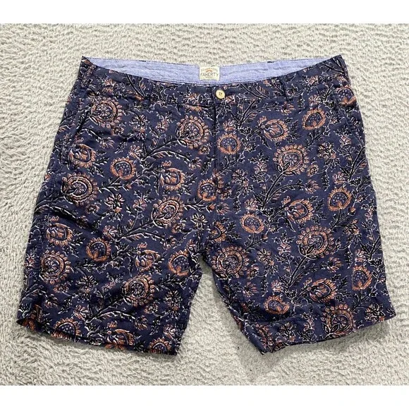 Faherty Shorts Mens 36 Blue Floral Chino Geometric Hawaiian