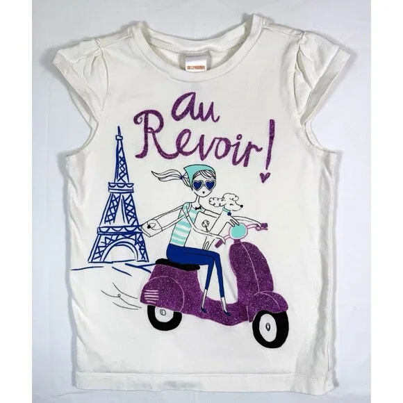 GYMBOREE Girls Graphic‎ Tee Paris Scooter Illustration Size 8