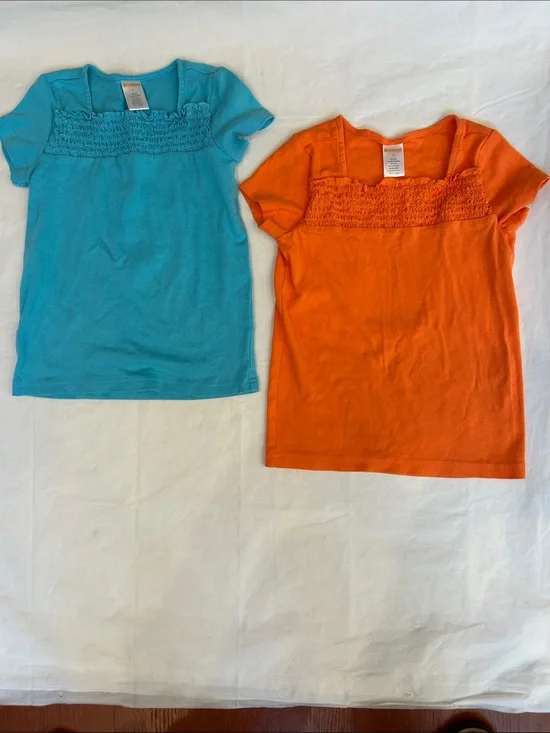 Gymboree Short Sleeve Smocked Yoke Tees - Turquoise & Orange