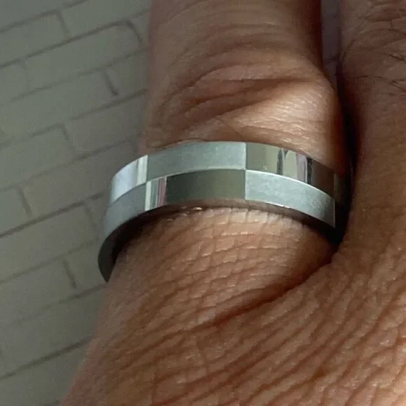 Men’s Stainless Steel Ring Size 9 Brushed & Polished Geometric Band