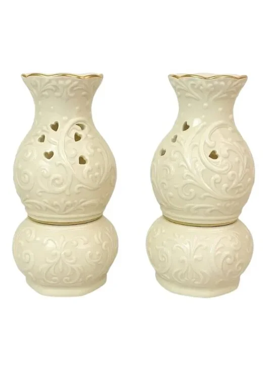 Set of 2 Vintage Pierced Porcelain Oil / Wax Warmers | Ivory Ceramic Diffusers