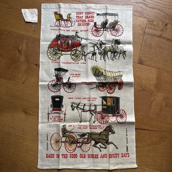 Vintage Linen Towel Robert Wert Back In The Good Old Horse And Buggy Days