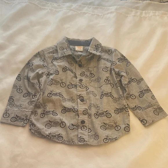 Gymboree Gray Button Down with Motorcycle Print