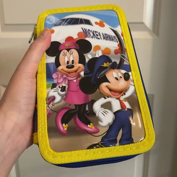 Disneyland Hong Kong Mickey Mouse Airways DISNEY 3 SECTION PENCIL CASE ORGANIZER