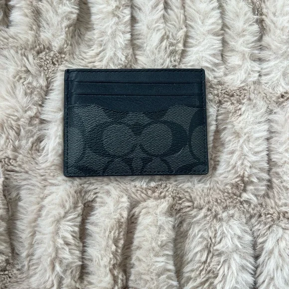 Coach Signature Canvas Card Holder Wallet Black Slim ID Case