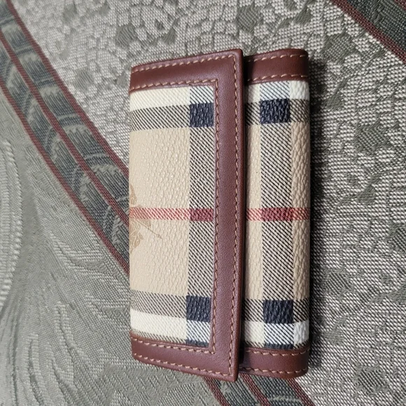 Burberry Brown and Cream Key Card Holder with Classic Check Pattern