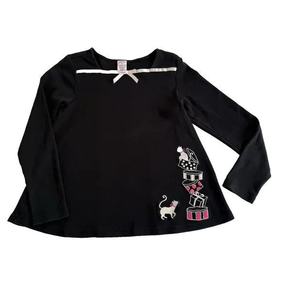 Vtg Y2K Gymboree 9 City Sidewalk Black Pink Swing Top Shirt Cats Hat Box Kitty