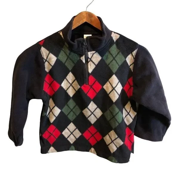 Gymboree Boys XS (3-4)‎ Argyle 1/4 Zip Fleece Pullover