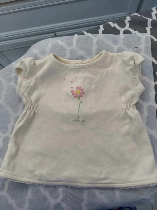 Cream Baby Girl Floral Tee with Pink Flower Embroidery Gymboree