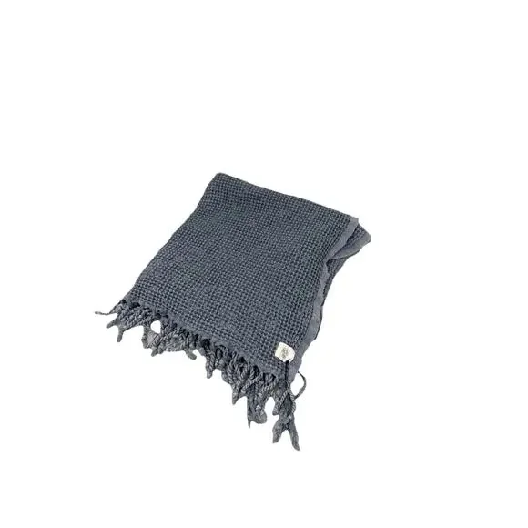 Teema Turkish Cotton Waffle Towel 54X27 Fringe Gray/ Blue Stonewash Natural