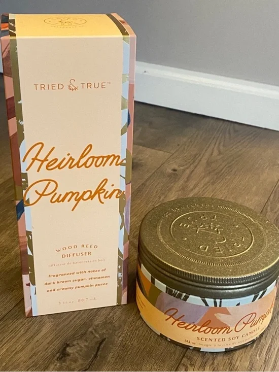 ILLUME Tried & True Heirloom Pumpkin Wood Reed Diffuser & Large 3wick Candle Tin