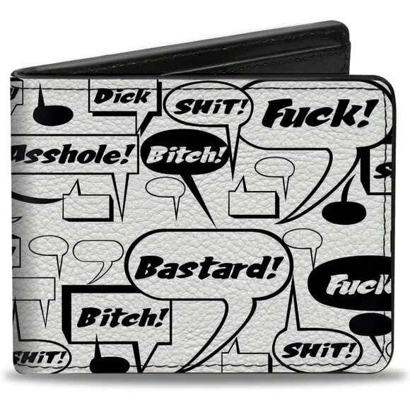 Buckle-Down Men's Vegan Leather Bifold Bubbles Curse Words Quote Wallet