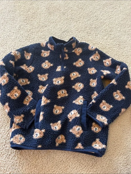Gymboree Navy Fleece Pullover with Teddy Bear Pattern