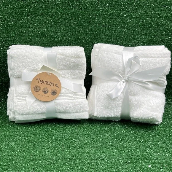 Bamboo Oeko-Tex Standard 100 White Wash Cloths Lot of 8 NWT