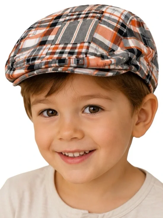 Gymboree Plaid Newsboy Hat Orange Gray White Size 4T-5T