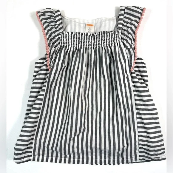 GYMBOREE Girls Black White Stripe Sleeveless Smocked Dress 8 Classic Cottagecore