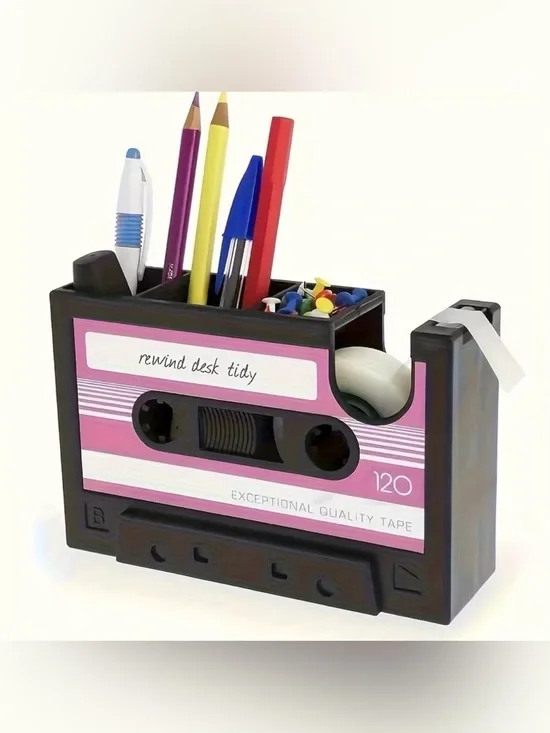 Target Pink and Black Cassette Tape Pencil Case Desk Organizer
