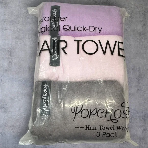 POPCHOSE Microfiber Hair Towel Wrap Ultra Absorbent Microfiber‎ 3 Pack Quick-Dry