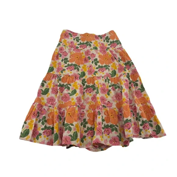 Gymboree Girls Orange Pink Floral Tiered Cotton Maxi Skirt Size 7 Vintage 2007