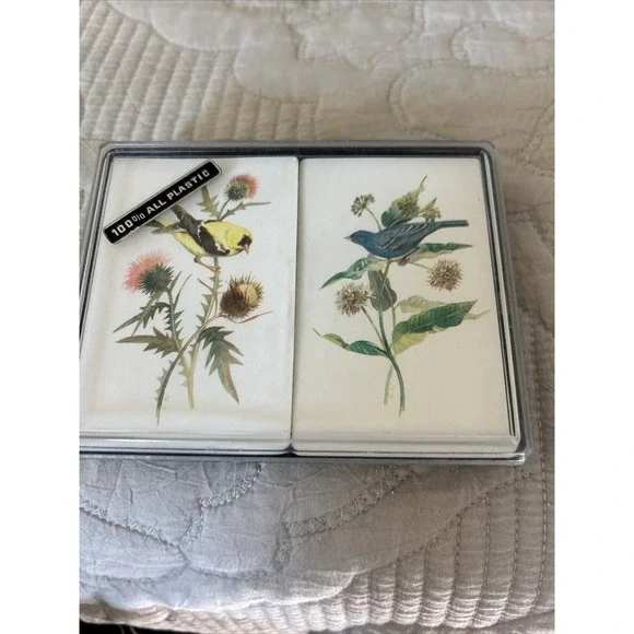 VTG Playing Cards W/ Birds Stardust Double Pack Nu-Vue Plastic Coated