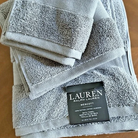 NEW Lauren Ralph Lauren Towel Set 3Pc 1 Bath/1 Hand1 Wash Grey Wescott Cotton
