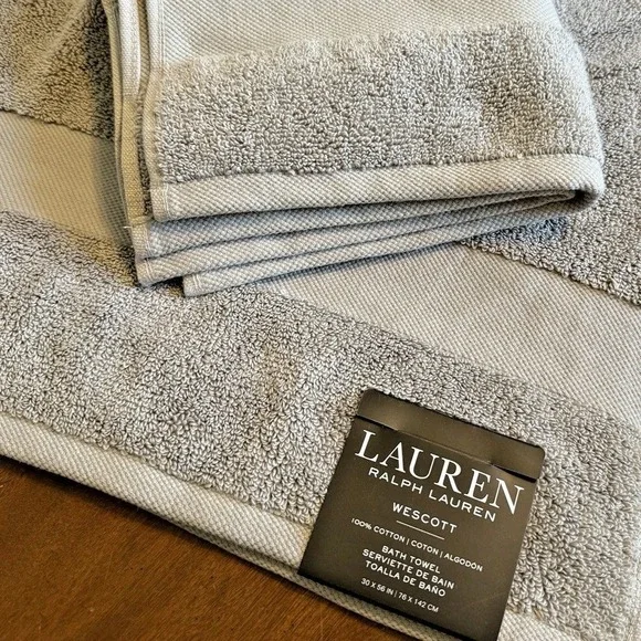 NEW Lauren Ralph Lauren Wescott Towels Cape Gray Cotton 2PC-1 Bath/1 Hand Cotton