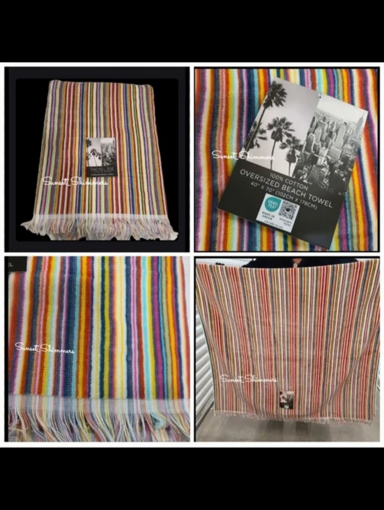 Rachel Zoe Oversized Rainbow Striped Pool Beach Towel / Blanket / Bath Sheet New