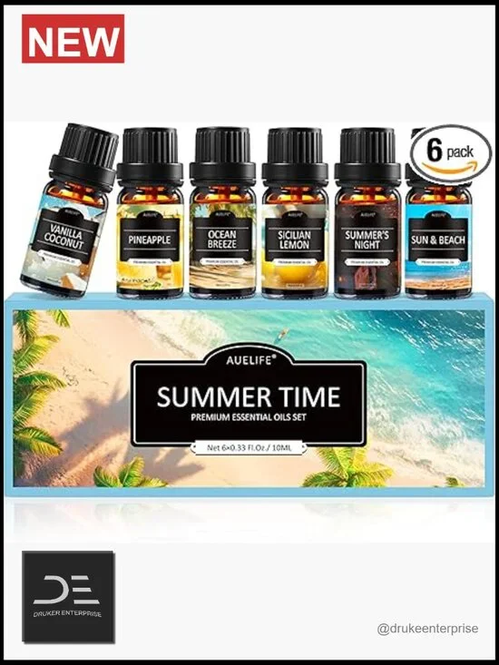 Summer Essential Oils Set for Diffusers, Candles, Aromatherapy Gift 6x10ml