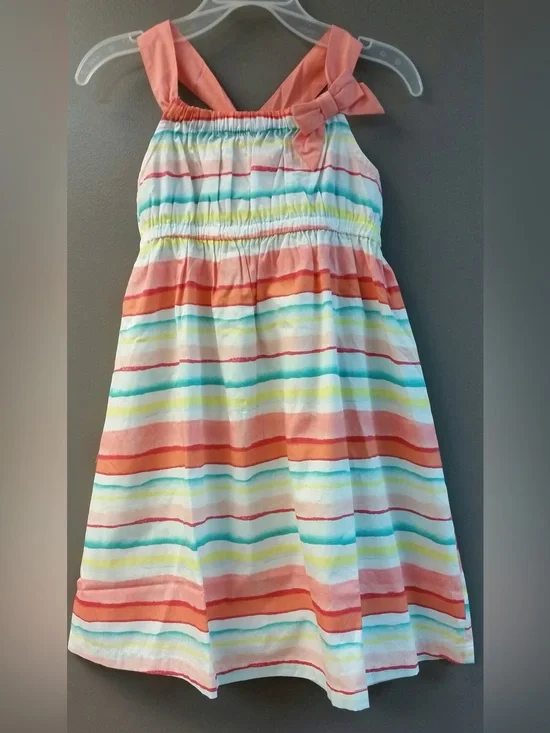 Gymboree Toddler Girls Colorful Stripe Summer Dress W/bow Detail Sz 2t