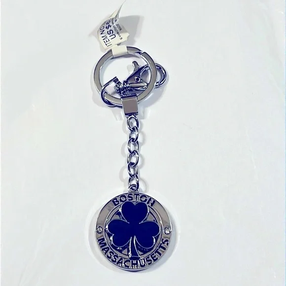 Shamrock Spinner Key Chain Boston Massachusetts Silver Green