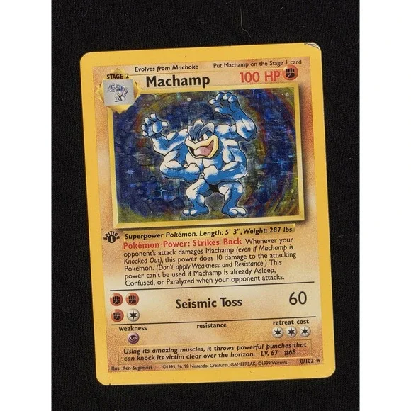 Pokemon Machamp 8/102 Holo‎ RARE Fossil Set Stage 2 Trading Card 1999