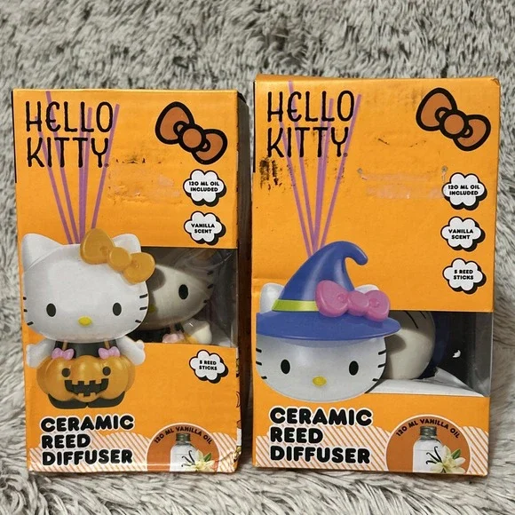 (2x) Hello Kitty Halloween Ceramic Reed Diffuser Vanilla Scent Oil Sanrio Witch‎
