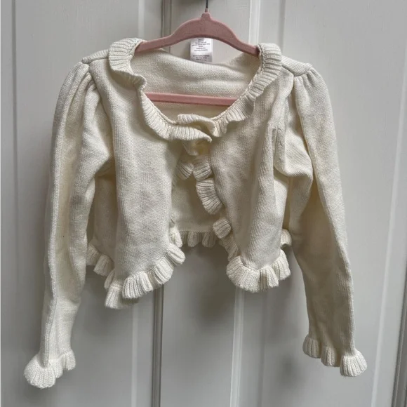 Gymboree 3T Girls Off White Ivory Cream Knit Ruffle Cardigan Sweater