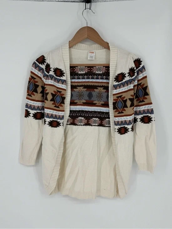 Gymboree Girls Size 8 Open Cardigan Sweater Aztec Design Brown/White/Tan H6