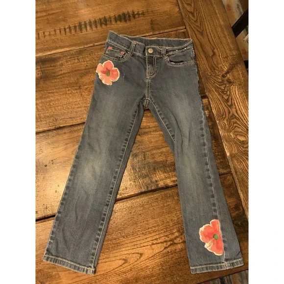 Gymboree Girls Jeans Size 6 Slim Burst of Spring Denim Flower Red Vintage Pants