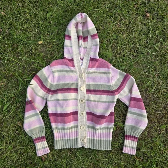Gymboree '07 Scottie‎ Dog Social Line Stripe Knit Hooded Sweater Girls Sz 10