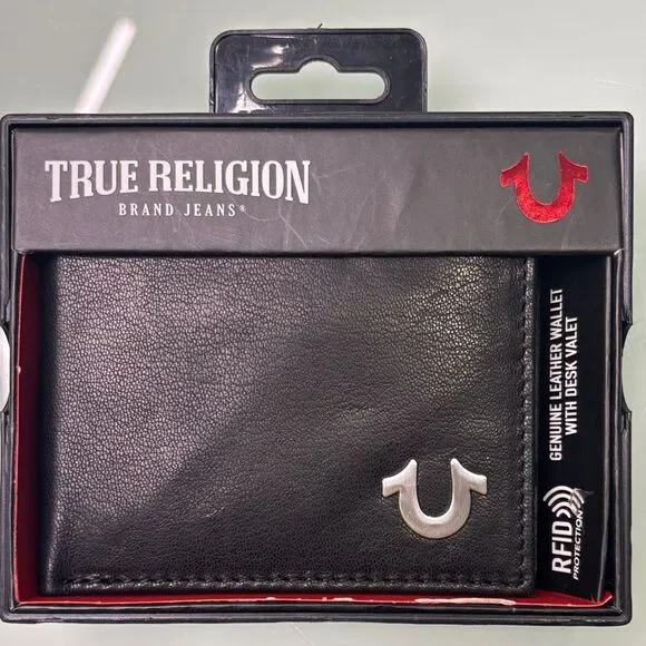 True Religion Black and Silver Leather Wallet