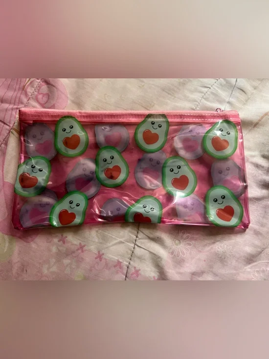 Pink Clear Avocado Heart Pencil Case