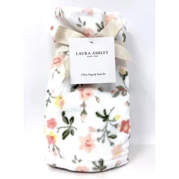Laura Ashley Fingertip Tip Towels Set Evie Floral 2 Pcs Peach Yellow NWT