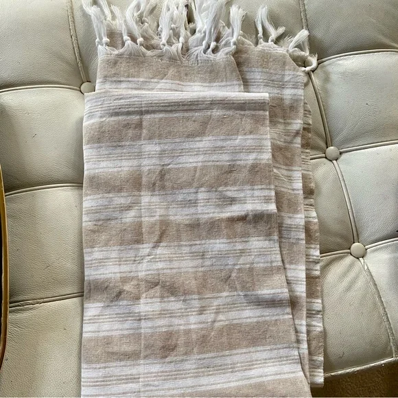 Turkish large towel peshtemal tan oatmeal and white stripe new