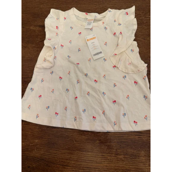 Gymboree Girls Top Size S 5-6 Floral Flutter Sleeve NWT