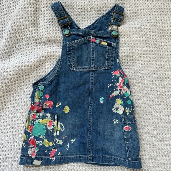 Gymboree Denim Baby Girl Overalls Dress with Colorful Print