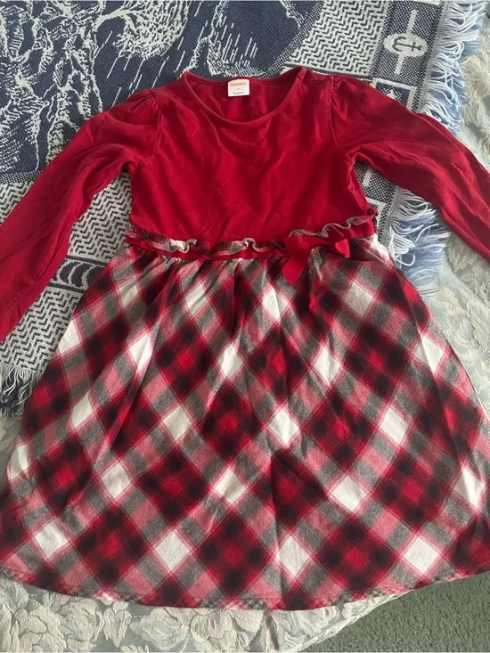 Gymboree Red Velvet Top with Red Black White Plaid Skirt Girls Dress