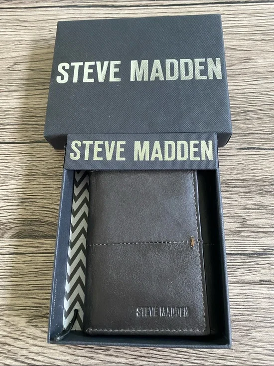 Steve Madden Dark Brown Tri Fold Leather Wallet