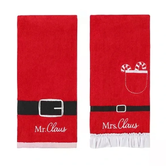 St. Nicholas Square Holiday Season Mr & Mrs Claus Hand Towel 2-pack Set NEW